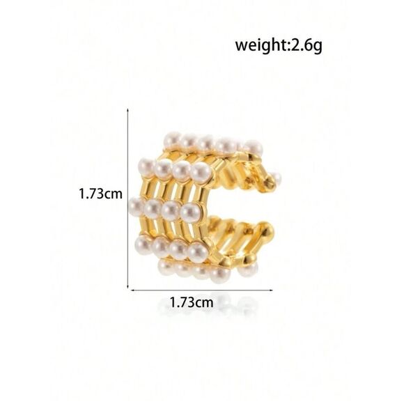 Non-piercing Clip-on Earring Pearl Details European Elegant Style Gold Tone - Picture 3 of 6